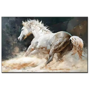 White <strong>Horses</strong> <strong>Horse</strong> Oil Moden Abstract Canvas <strong>Painting</strong> - Product Image 2