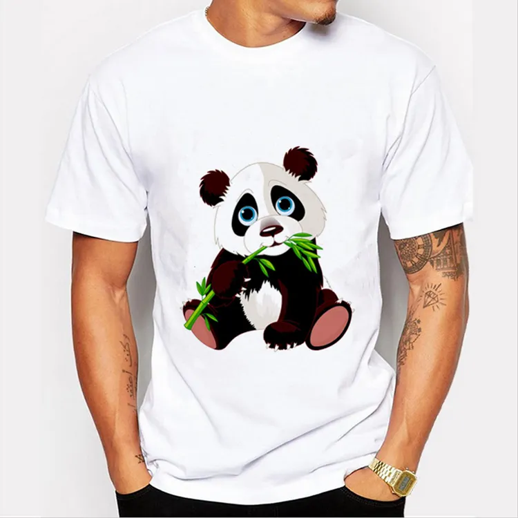 Camisetas baratas para hombre, Camiseta larga con estampado de Panda 100% algodón de manga corta con nuevo patrón