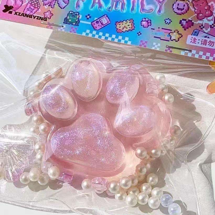 2026 Trending Toys Taba Squishy Cat Paw Purple Pink Crystal Clear Cat Paw Squishy