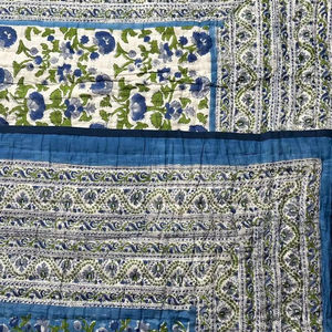 Indian Handloom Design Cotton Block Print <b>Quilted</b> Luxury Oversized <b>Throw</b> Blanket Soft <b>Bed</b> Coverlet Cotton Fabric Dress making - Product Image 1
