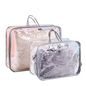 PVC Tote Bags Wired Vinyl Pvc Zipper Blanket Soft Edge Bag For Comfort Bedding Duvet Pillow