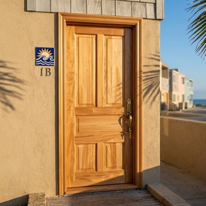 Puerta de Entrada de 5 Paneles de Madera de Caoba Sólida con Arco Moldeado Clásico en Blanco - Product Image 4