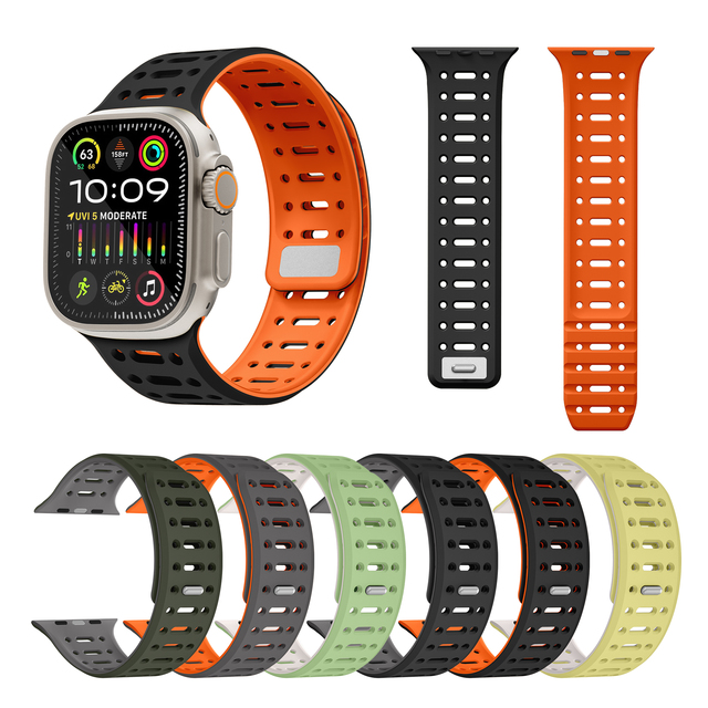 2024 Sport Premium Durability Silicone Magnetic Wrist Watch Band for Apple Watch 45mm 49mm 44mm 42mm