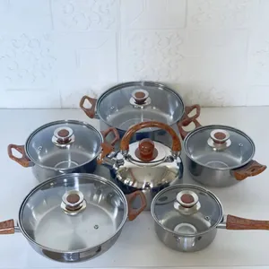 Stainless Steel 12 Pieces Toughened Glass Cover Cooking Soup Pots Sets Kitchen Nonstick Cookware Pot