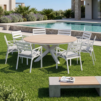 Ensemble de table et chaises de patio rondes résistantes aux intempéries, structure en aluminium, meubles de repas confortables pour l'extérieur, pour cour et bord de piscine
