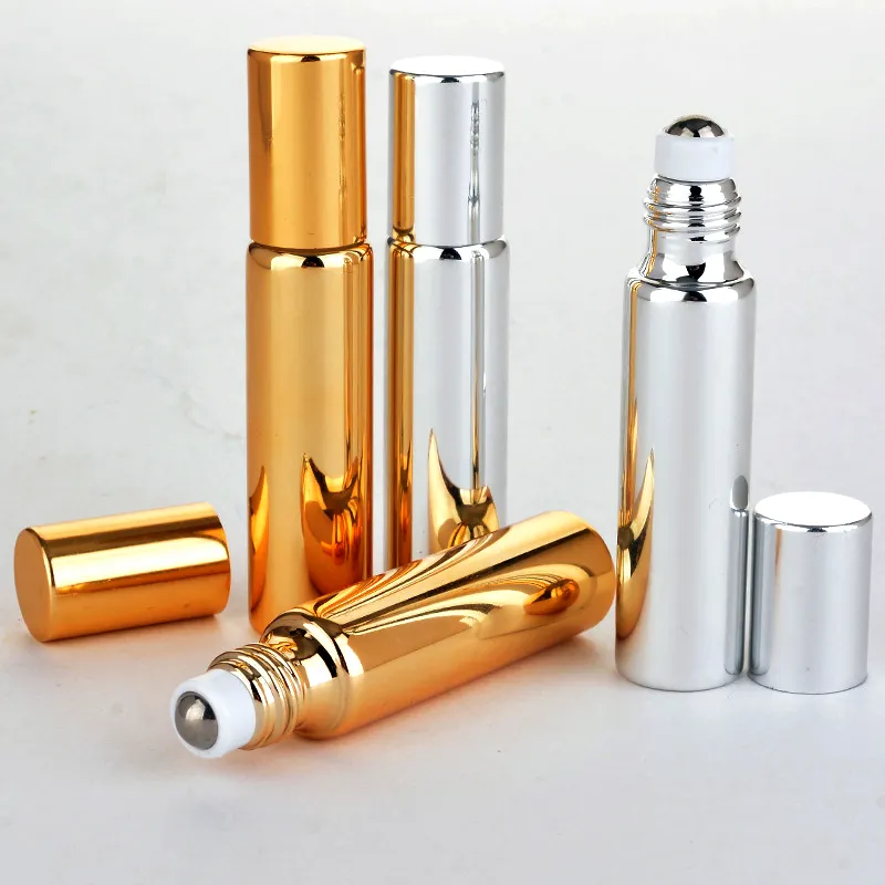 5ML 10ML UV Enduit Boule de Verre Rechargeable Rollon Bouteilles Grand Parfums avec Rouleaux En Acier Inoxydable pour Huile Essentielle