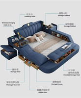 Lit intelligent avec lampe de chevet, lit douillet pour chambre à coucher avec haut-parleur Bluetooth, grand espace de rangement, lit multifonctionnel