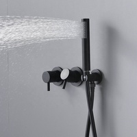 Robinet de salle de bain contemporain en laiton noir mat à double poignée encastré, avec cartouche céramique, jet pluie, massage, fonction pause et douche douce