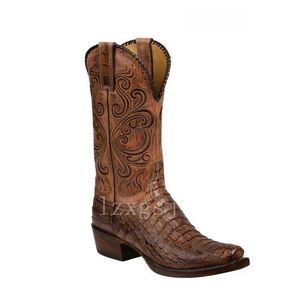 Botas Vaqueras Góticas para Hombre - Botas Ecuestres de Cuero Desgastado con Bordado, Tacón <span class=keywords><strong>Cubano</strong></span> Grueso - Product Image 1