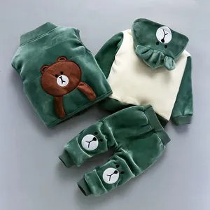 Baby Boy Girl Clothes Autumn Winter Thick Warm Hooded Three Piece Sets Kids Pants+coats+vest Suits Cute Bear Toddler Clothes