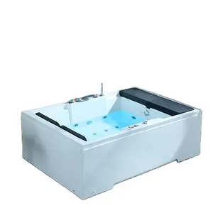 Bañera rectangular acrílica de primera calidad para 2 personas, bañera de hidromasaje con almohada
