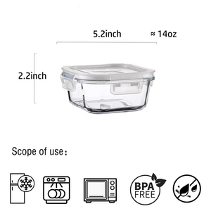 Boîte à lunch en verre écologique personnalisée avec couvercle à clipser, cuillères incluses, design classique, récipient alimentaire en verre sous vide, compatible micro-ondes pour - Product Image 2