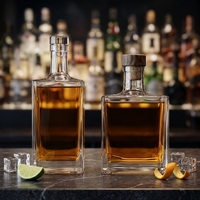 Bouteille en verre super flint carrée de 500 ml, 700 ml, 750 ml avec bouchon plat pour l'emballage de vin, gin, vodka, tequila – Vente en gros