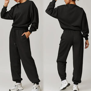 2024 logotipo personalizado <span class=keywords><strong>de</strong></span> las mujeres <span class=keywords><strong>de</strong></span> 2 piezas <span class=keywords><strong>de</strong></span> manga larga patrón sólido ropa deportiva con capucha y suéter <span class=keywords><strong>de</strong></span> invierno corte Top conjunto estilo <span class=keywords><strong>de</strong></span> calle - Product Image 5