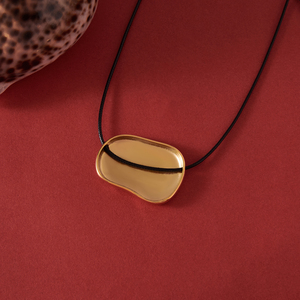 J & D不规则豹纹项链18k金不锈钢黑蜡绳不规则大光滑涂油豹纹吊坠项链 - Product Image 6