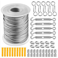 Kit de suspension pour guirlande lumineuse extérieure avec câble en acier recouvert de PVC, crochets à ressort, tende-câble, modèle PtAGK36H, kit d'accessoires à vis