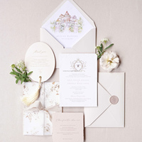 Ensemble de cartes de mariage vintage personnalisées avec impression Vanille, logo personnalisé, découpe à la forme, pompon, menu RSVP en carton personnalisé