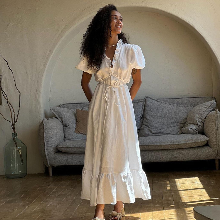 White Dress Summer Cotton Dresses With Sleeves Natural Cotton Loose White  Dress With Long Sleeve  Kundalini