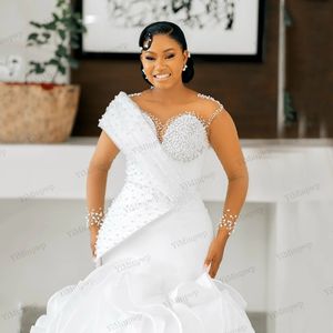 Robes de mariée sirène longues et exquises <span class=keywords><strong>pour</strong></span> filles noires, perles, manches illusion, robes de mariée formelles, robes personnalisées <span class=keywords><strong>pour</strong></span> femmes - Product Image 4