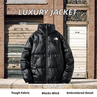 Veste d'hiver unisexe décontractée brodée en cuir enduit, respirante, coupe-vent, imperméable, écologique et antibactérienne