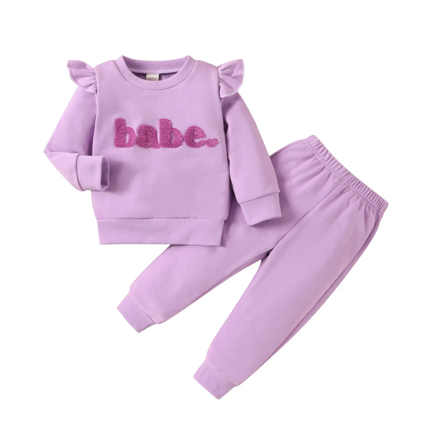 Autumn and Winter Baby Clothes Casual Purple Cotton Kids Clothes Letter Sweater Pants Girls Suit