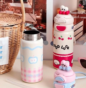 Caneca térmica do aço inoxidável 316 meninas bonitos e crianças copos de água palha 500ml 17oz - Product Image 3