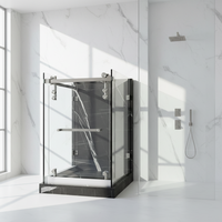 Système de porte de douche coulissante d'angle en L avec double rail anti-chute, fixation murale/verre, compact pour salle de bain 850-2000mm