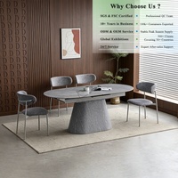 Table à manger ovale en céramique grès gris, motif pierre, étanche, minimaliste, taille flexible, pour maison et hôtel, en pierre frittée moderne