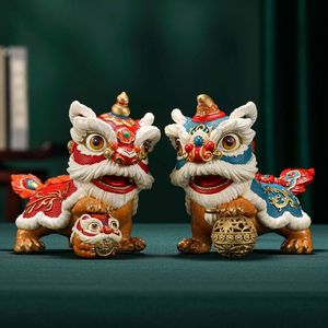 Figuras de Danza del León Chino, Par de Estatuas de León Guardián de Latón, Decoración Moderna para el Hogar y la Oficina, Regalo de Año Nuevo - Product Image 2