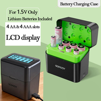 Cargador Portátil Recargable con Base de Carga, Puerto USB-C, Pantalla LCD Integrada, Iluminación LED, para Pilas AA AAA 1.2V/1.5V