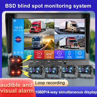 Système de caméra de voiture tout autour Enregistrement DVR 10.1 pouces Quad Split Monitor Siren Light BSD Alarm Truck Rear View Monitoring System