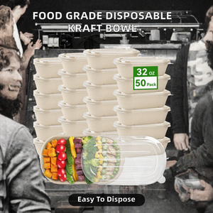 Food Grade Disposable Take Away Kraft <b>Paper</b> Salad <b>Bowl</b> with PET Lid Minimalist Design for Party Use - Product Image 2