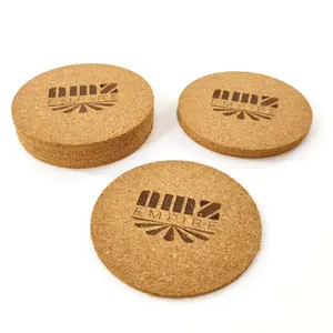 Natural Round Cork Coasters With Metal Holder Thick Cold Drinks Wine Glasses Mugs Cups Cork Coaster
