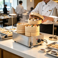 Cuiseur vapeur électrique de table à 2 cavités, haute performance, en acier inoxydable robuste, équipement de cuisson professionnel pour la transformation alimentaire