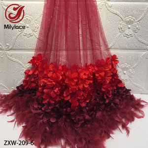 Thời Trang Mới Phi Lãng Mạn Lông 3D Hoa Pháp Vải Tuyn Ren Vải Với Hạt - Product Image 6