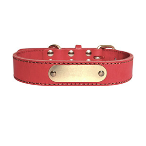 Adjustable Genuine Leather Cowhide Dog Collar with Personalized Engraved Logo Name & ID <b>Tag</b> Alloy Pin Buckle for Pets - Product Image 3