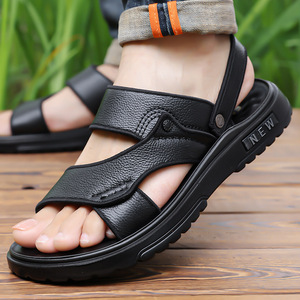 Sandalias de Cuero para Hombre, Primera Capa de Piel de Vaca, Suela Gruesa Antideslizante, Estilo Casual de Verano, con Tiras Cruzadas, Punta Abierta, Suela de Goma, Entresuela de EVA - Product Image 1