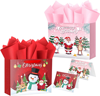 Sacs cadeaux en papier kraft de Noël avec poignées en ruban et cartes de vœux assorties pour l'emballage de cadeaux de Noël