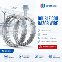 Fil barbelé double spirale galvanisé à chaud BTO-22 pour logistique portuaire, bobine de 500 mm, 5 m/rouleau, pour clôture de portique de conteneurs et de zones de chargement
