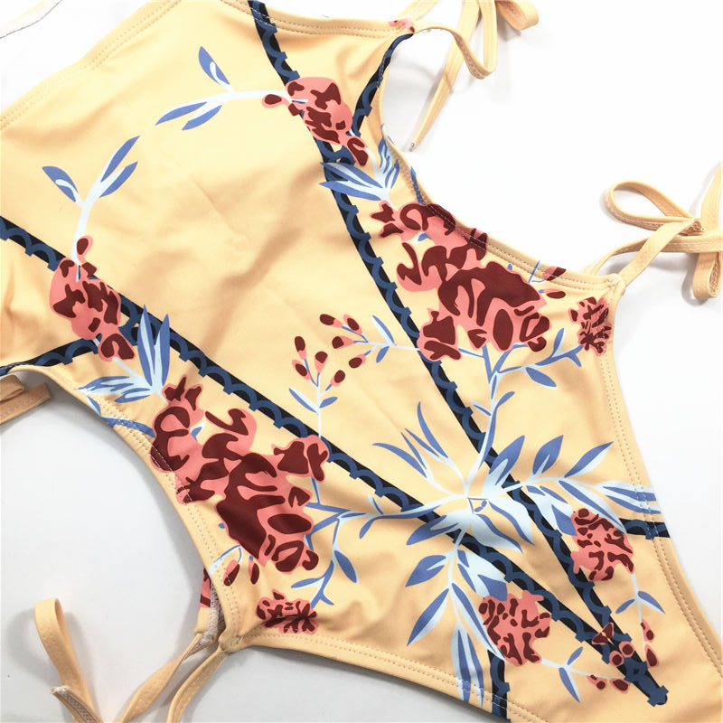 Wholesale 2021 Multi-binding belt fashion printed swimsuit beach wear