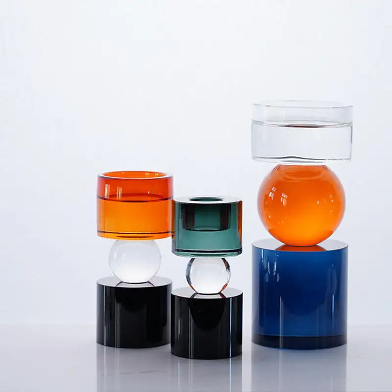 क्रिस्टल ग्लास सिलेंडर इंटीरियर से सना हुआ लक्जरी धारक क्रिस्टल ग्लास फ्लोटिंग मोमबत्ती धारक