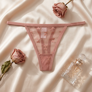 Tanga de malla transparente para mujer, con tirantes finos, cintura baja, sexy, transpirable, suave y elástica, ropa interior tipo G-string, OEM ODM - Product Image 2