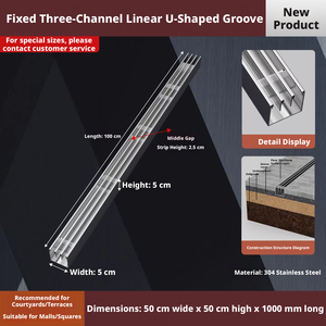รางระบายน้ำสแตนเลสแบบเส้นตรงขายดีที่สุด: รางรูปตัวยู 304, รางระบายน้ำแบบชิ้นเดียว - Product Image 3
