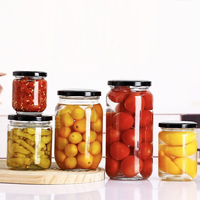 Voedselbewaar-potten, augurkenpotten, 500ml ronde luchtdichte glazen pot met zwarte deksel voor honing, specerijen, gedroogd fruit, jam, noten, pindakaas