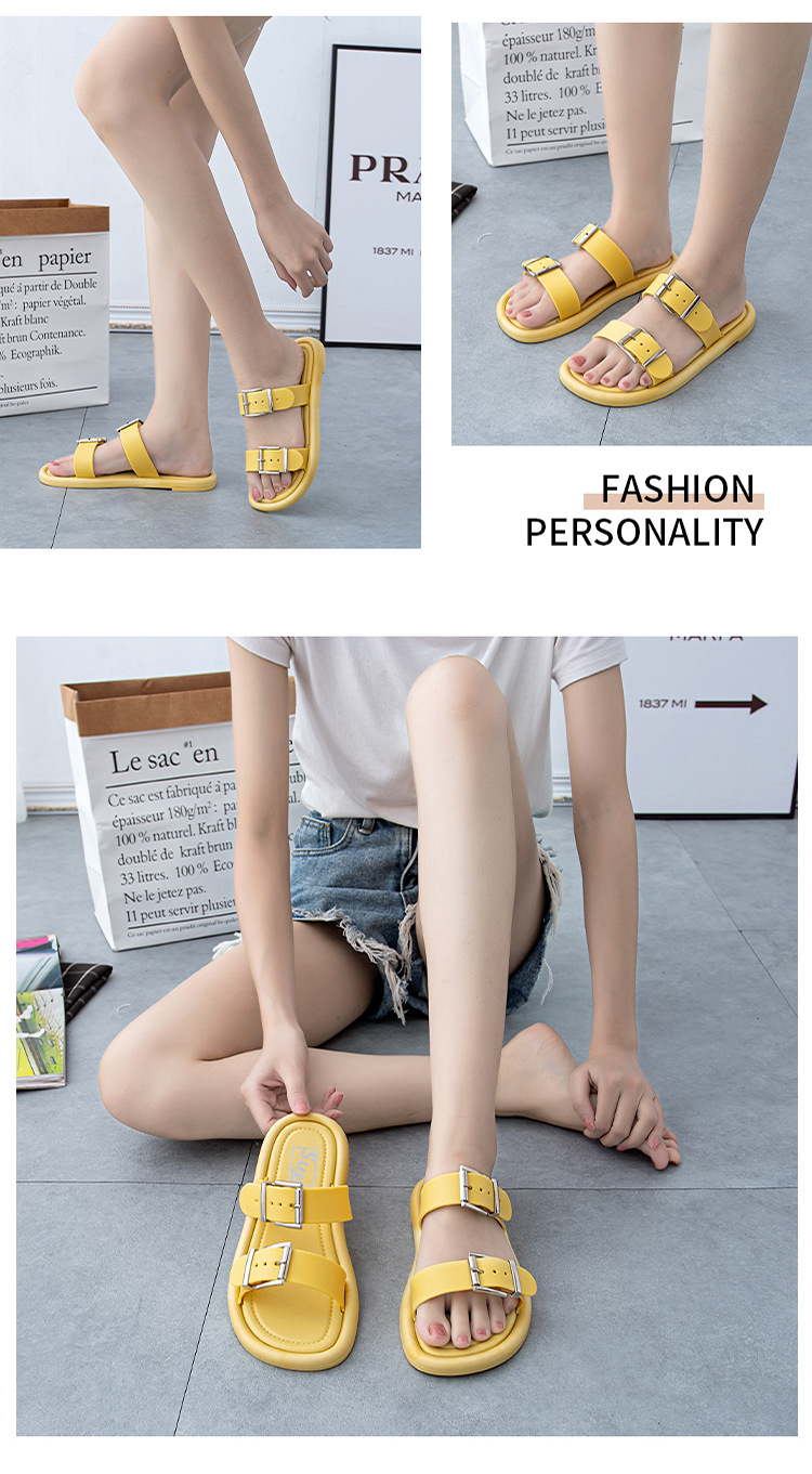 Women Flat Slippers Buckle Non-slip Home Soft Shoes Outdoor Slippers Wholesale