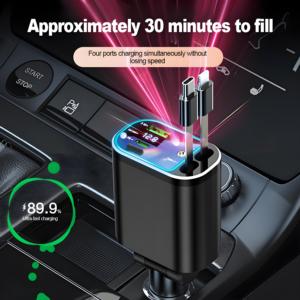 Cargador de Coche Retráctil 5 en 1 con Cable USB Tipo C PD para iPhone y Samsung, Cable de Carga Rápida, Adaptador para Encendedor de Cigarrillos - Product Image 4