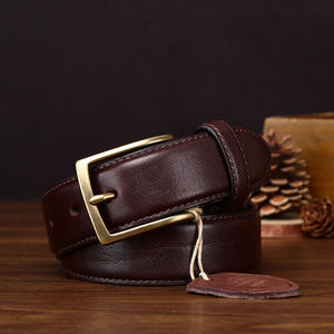 Cinturón de Cuero de Textura Gruesa Vintage para Hombre, Cinturón de Cuero Vacuno Genuino con Hebilla de Cobre, Cinturones de Primera Calidad para Jeans de Hombre - Product Image 1