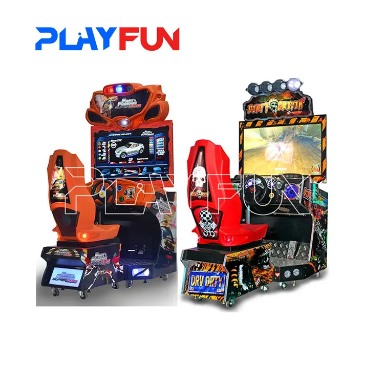 Playfun เครื่องเล่นเกมสองที่นั่งจำลองการขับรถแบบหยอดเหรียญเร็วและรุนแรงเครื่องเกมในห้องเกมอาเขตเขตแข่งรถ