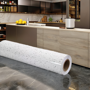 ORON DECO Autocollant mural en marbre auto-adhésif personnalisé, <span class=keywords><strong>papier</strong></span> <span class=keywords><strong>peint</strong></span> vinyle brillant blanc granit <span class=keywords><strong>terrazzo</strong></span>, imperméable pour la maison moderne - Product Image 2