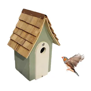 Decoração de jardim pintada à cor personalizada, casa de pássaro de madeira pequena